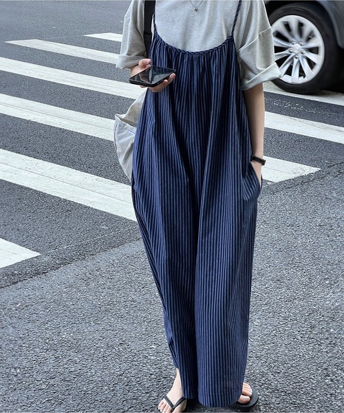 MAISON DE THERESE（メゾン ド テレーズ）の「ブルーストライプのサロペットオール（サロペット/オーバーオール・レディース・ブルー・M/L）」の3枚目の写真