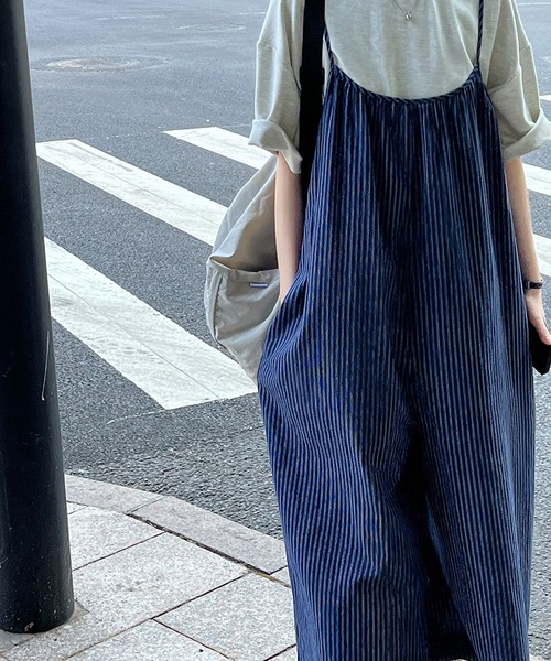 MAISON DE THERESE（メゾン ド テレーズ）の「ブルーストライプのサロペットオール（サロペット/オーバーオール・レディース・ブルー・M/L）」の6枚目の写真