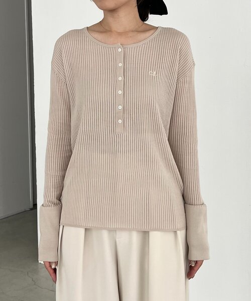 CAPRICIEUX LE'MAGE(カプリシューレマージュ)の「〈C.L〉シアーヘンリーニット(ニット/セーター・レディース・ベージュ/ブラウン/オフホワイト・FREE)」の16枚目の写真