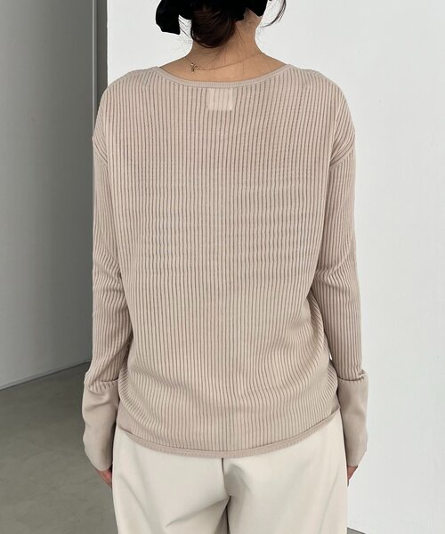 CAPRICIEUX LE'MAGE(カプリシューレマージュ)の「〈C.L〉シアーヘンリーニット(ニット/セーター・レディース・ベージュ/ブラウン/オフホワイト・FREE)」の18枚目の写真