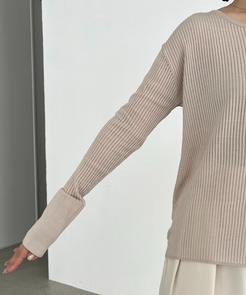 CAPRICIEUX LE'MAGE(カプリシューレマージュ)の「〈C.L〉シアーヘンリーニット(ニット/セーター・レディース・ベージュ/ブラウン/オフホワイト・FREE)」の20枚目の写真