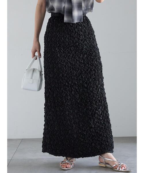 Te chichi（テチチ）の「エンブロイダリーシャーリングスカート（スカート・レディース・ブラック/オフホワイト・F）」の2枚目の写真