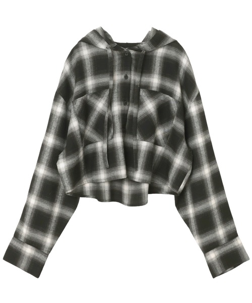 andme(アンドミー)の「ショート丈フーディチェックシャツブラウス(シャツ/ブラウス・レディース・ブラック/オフホワイト/ブラウン・FREE)」の18枚目の写真