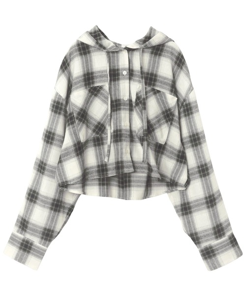 andme(アンドミー)の「ショート丈フーディチェックシャツブラウス(シャツ/ブラウス・レディース・ブラック/オフホワイト/ブラウン・FREE)」の16枚目の写真
