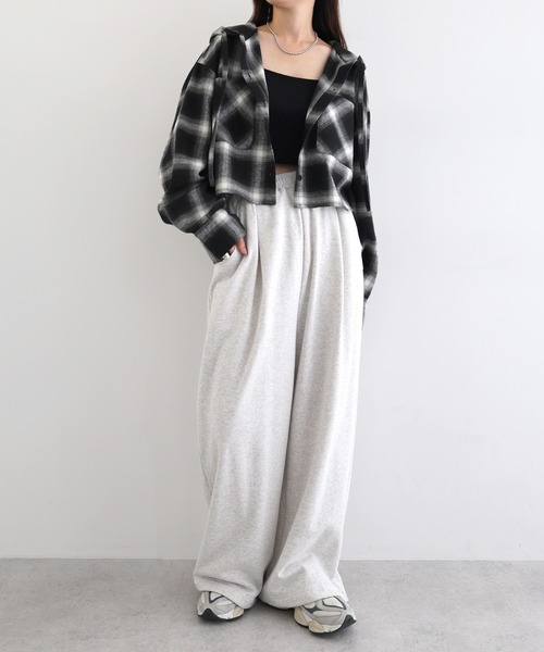 andme(アンドミー)の「ショート丈フーディチェックシャツブラウス(シャツ/ブラウス・レディース・ブラック/オフホワイト/ブラウン・FREE)」の12枚目の写真