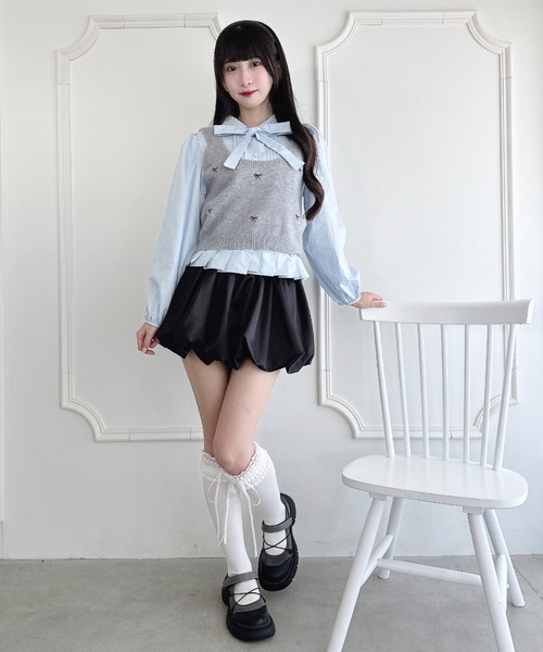 Loueme(ルエム)の「【2点SET】ボウタイブラウス+リボン刺繍ベスト(シャツ/ブラウス・レディース・ブラック/オフホワイト/グレー/ピンク・FREE)」の17枚目の写真