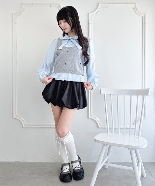 Loueme(ルエム)の「【2点SET】ボウタイブラウス+リボン刺繍ベスト(シャツ/ブラウス・レディース・ブラック/オフホワイト/グレー/ピンク・FREE)」の16枚目の写真