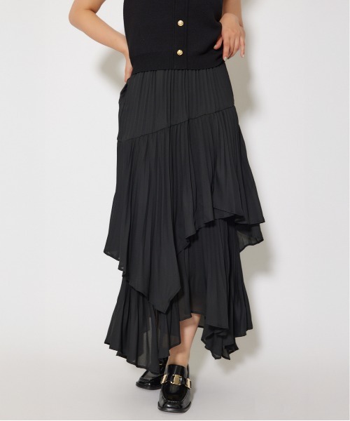rienda(リエンダ)の「プリーツティアードマキシスカート 夏服 秋服(スカート・レディース・ホワイト/ピンク/ブラック・SMALL/MEDIUM)」の1枚目の写真