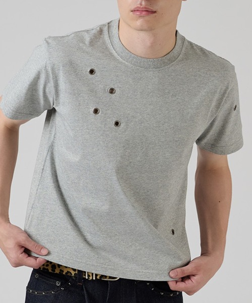 kutir(クティール)の「EYELET DESIGN CROPPED TEE/ハトメデザインクロップドTEE(Tシャツ/カットソー・メンズ・ブラック/オフホワイト/杢グレー・MEDIUM/LARGE)」の3枚目の写真