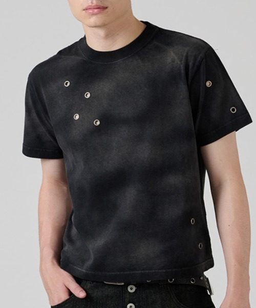 kutir(クティール)の「EYELET DESIGN CROPPED TEE/ハトメデザインクロップドTEE(Tシャツ/カットソー・メンズ・ブラック/オフホワイト/杢グレー・MEDIUM/LARGE)」の1枚目の写真