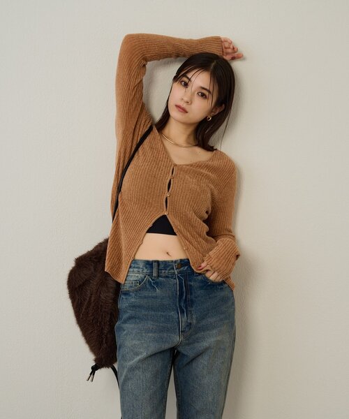 Omekashi（オメカシ）の「ベロアモール2WAYカーディガン（カーディガン/ボレロ・レディース・ベージュ/ブラック/ライトグレー/ネイビー/ベージュ系その他2・FREE）」の6枚目の写真