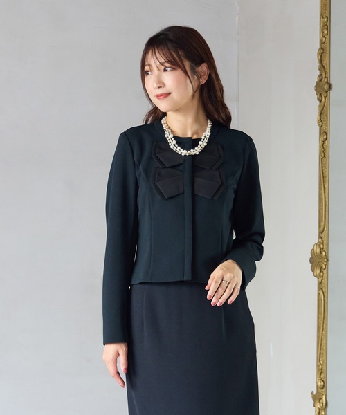 Rose Tiara(ローズティアラ)の「【UVカット】ダブルリボンジャケット(ノーカラージャケット・レディース・ブラック/オフホワイト/ブラウン・42/46/38/40)」の13枚目の写真