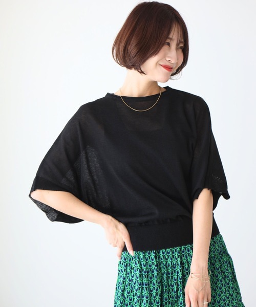 Ehre style（エーレスタイル）の「ゆるっと袖で二の腕隠しを叶える！サマードルマンニット（ニット/セーター・レディース・ブルー/ブラック/ブラウン・FREE）」の4枚目の写真