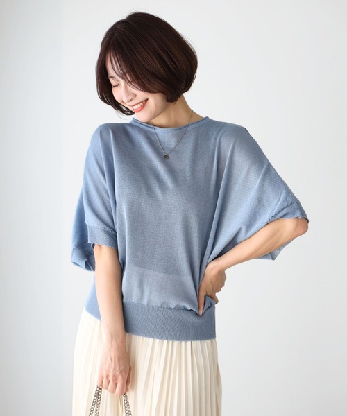 Ehre style（エーレスタイル）の「ゆるっと袖で二の腕隠しを叶える！サマードルマンニット（ニット/セーター・レディース・ブルー/ブラック/ブラウン・FREE）」の6枚目の写真