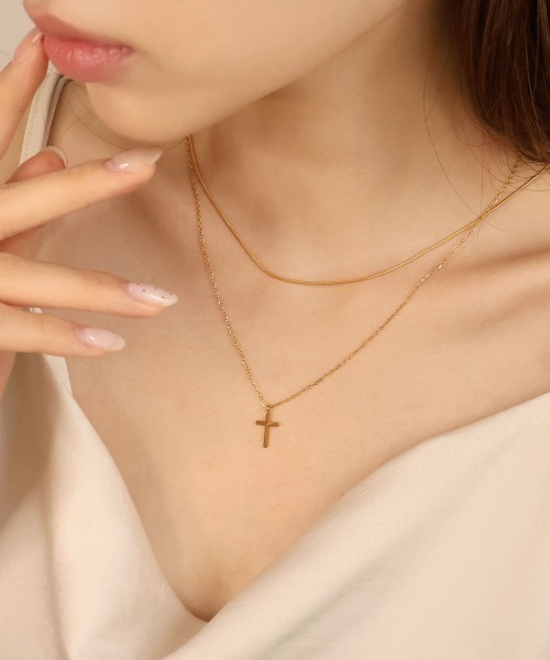 【新品・未使用品】ジミン　ネックレス　正規品 セール】【金属アレルギー対応】クロスモチーフ 2連ネックレス