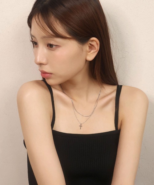 【新品・未使用品】ジミン　ネックレス　正規品 セール】【金属アレルギー対応】クロスモチーフ 2連ネックレス