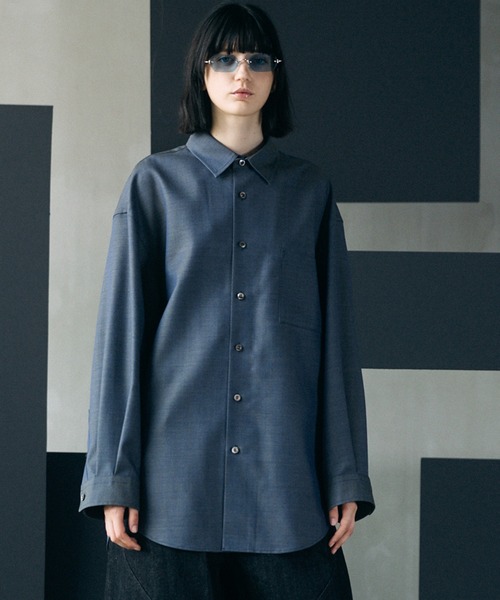MAISON SPECIAL(メゾンスペシャル)の「《UNISEX》4 Colors Chambray Washable Wool Prime-Over Regular Collar Shirt Coat/4色シャンブレーウールプライムオーバーレギュラーカラーシャツコート【MAISON SPECIAL/メゾンスペシャル】(シャツ/ブラウス・メンズ・ホワイト/ブラック/ダークブルー/チャコールグレー/グレー/ダークネイビー・2/1/0)」の6枚目の写真