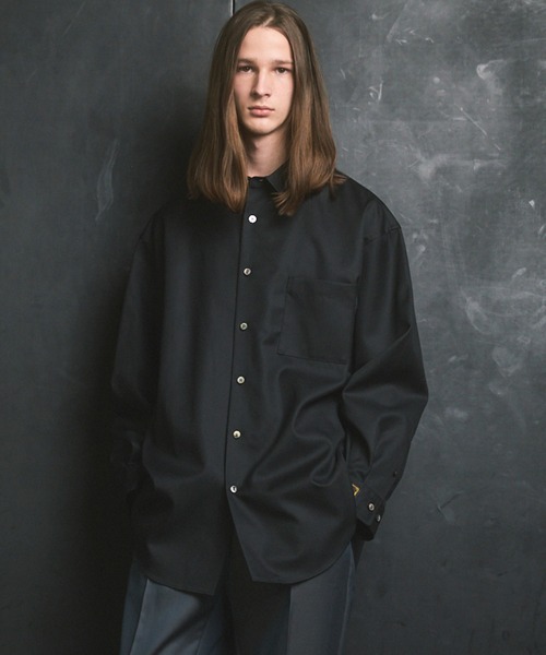 MAISON SPECIAL（メゾンスペシャル）の「《UNISEX》4 Colors Chambray Washable Wool Prime-Over Regular Collar Shirt Coat/4色シャンブレーウールプライムオーバーレギュラーカラーシャツコート【MAISON SPECIAL/メゾンスペシャル】（シャツ/ブラウス・メンズ・ホワイト/ブラック/ダークブルー/チャコールグレー/グレー・2/1/0）」の3枚目の写真