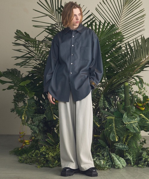 UNISEX》4 Colors Chambray Washable Wool Prime-Over Regular Collar