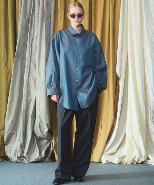 MAISON SPECIAL(メゾンスペシャル)の「《UNISEX》4 Colors Chambray Washable Wool Prime-Over Regular Collar Shirt Coat/4色シャンブレーウールプライムオーバーレギュラーカラーシャツコート【MAISON SPECIAL/メゾンスペシャル】(シャツ/ブラウス・メンズ・ホワイト/ブラック/ダークブルー/チャコールグレー/グレー/ダークネイビー・2/1/0)」の8枚目の写真