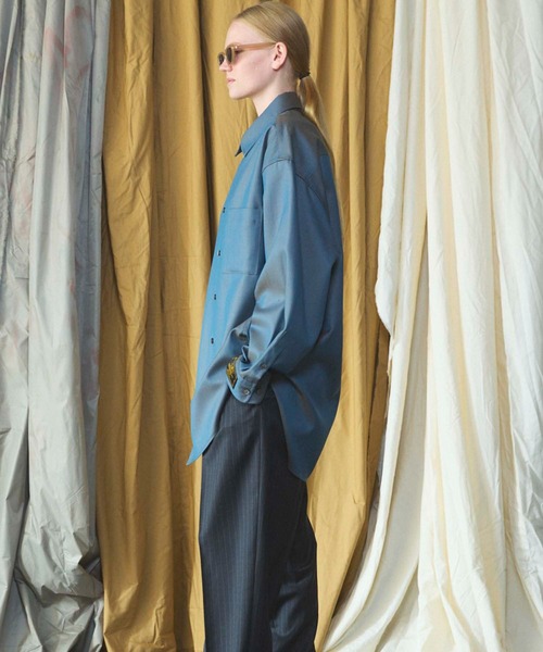 MAISON SPECIAL(メゾンスペシャル)の「《UNISEX》4 Colors Chambray Washable Wool Prime-Over Regular Collar Shirt Coat/4色シャンブレーウールプライムオーバーレギュラーカラーシャツコート【MAISON SPECIAL/メゾンスペシャル】(シャツ/ブラウス・メンズ・ホワイト/ブラック/ダークブルー/チャコールグレー/グレー/ダークネイビー・2/1/0)」の14枚目の写真