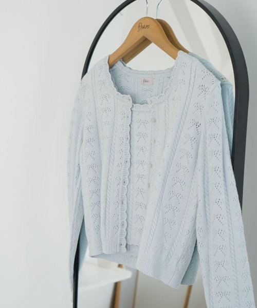 flower(フラワー)の「リボンアンサンブルニット(ニット/セーター・レディース・ライトブルー/アイボリー/グレー・FREE)」の3枚目の写真