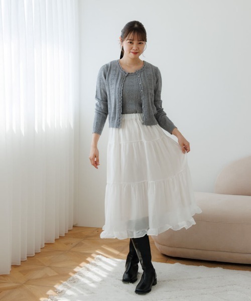 flower(フラワー)の「リボンアンサンブルニット(ニット/セーター・レディース・ライトブルー/アイボリー/グレー・FREE)」の7枚目の写真