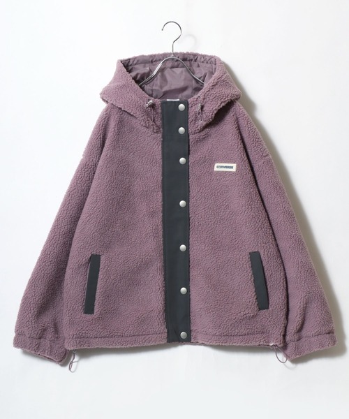 CONVERSE(コンバース)の「CONVERSE white(コンバース ホワイト)ボアフリース スタンドネックフードブルゾンジャケット レディース(ブルゾン・レディース・ピンク/アイボリー/ブラック/モカ・L/M)」の2枚目の写真