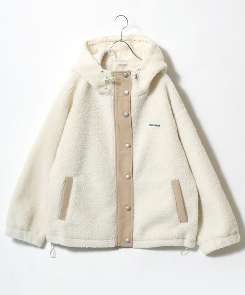 CONVERSE(コンバース)の「CONVERSE white(コンバース ホワイト)ボアフリース スタンドネックフードブルゾンジャケット レディース(ブルゾン・レディース・ピンク/アイボリー/ブラック/モカ・L/M)」の1枚目の写真