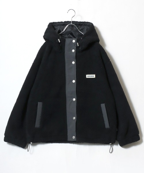 CONVERSE(コンバース)の「CONVERSE white(コンバース ホワイト)ボアフリース スタンドネックフードブルゾンジャケット レディース(ブルゾン・レディース・ピンク/アイボリー/ブラック/モカ・L/M)」の3枚目の写真