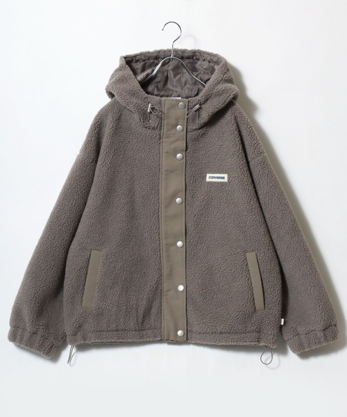 CONVERSE(コンバース)の「CONVERSE white(コンバース ホワイト)ボアフリース スタンドネックフードブルゾンジャケット レディース(ブルゾン・レディース・ピンク/アイボリー/ブラック/モカ・L/M)」の4枚目の写真