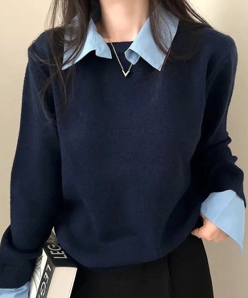 SHEENA(シーナ)の「レイヤードデザインニットプルオーバー(ニット/セーター・レディース・グレー/ブラック/レッド/ネイビー・M)」の3枚目の写真