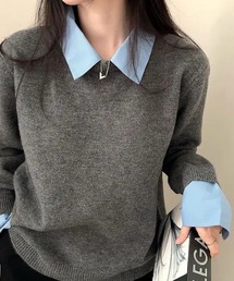 レイヤードデザインニットプルオーバー