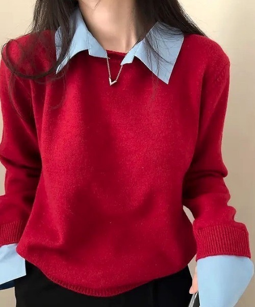 SHEENA(シーナ)の「レイヤードデザインニットプルオーバー(ニット/セーター・レディース・グレー/ブラック/レッド/ネイビー・M)」の4枚目の写真
