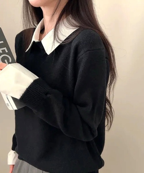 SHEENA(シーナ)の「レイヤードデザインニットプルオーバー(ニット/セーター・レディース・グレー/ブラック/レッド/ネイビー・M)」の8枚目の写真