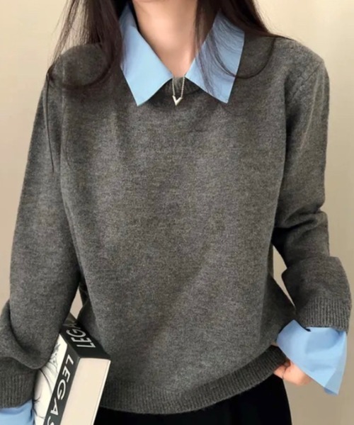 SHEENA(シーナ)の「レイヤードデザインニットプルオーバー(ニット/セーター・レディース・グレー/ブラック/レッド/ネイビー・M)」の12枚目の写真
