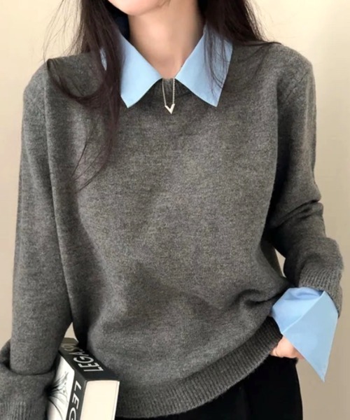 SHEENA(シーナ)の「レイヤードデザインニットプルオーバー(ニット/セーター・レディース・グレー/ブラック/レッド/ネイビー・M)」の13枚目の写真