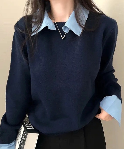 SHEENA(シーナ)の「レイヤードデザインニットプルオーバー(ニット/セーター・レディース・グレー/ブラック/レッド/ネイビー・M)」の20枚目の写真