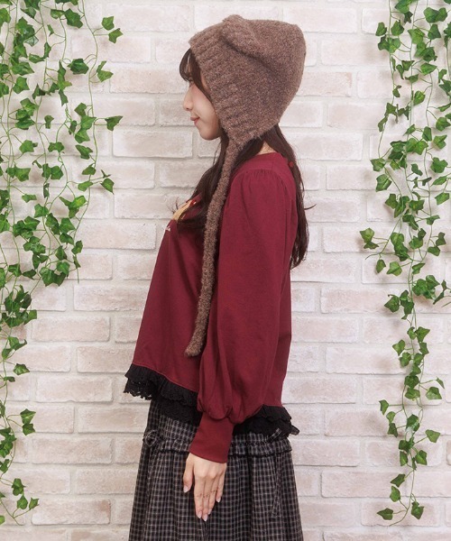axes femme POETIQUE（アクシーズファムポエティック）の「くまボア刺繍裾レースＴシャツ（Tシャツ/カットソー・レディース・イエロー/サックスブルー/ワイン・MEDIUM）」の4枚目の写真