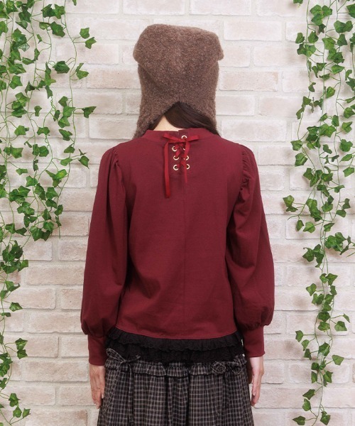 axes femme POETIQUE（アクシーズファムポエティック）の「くまボア刺繍裾レースＴシャツ（Tシャツ/カットソー・レディース・イエロー/サックスブルー/ワイン・MEDIUM）」の5枚目の写真