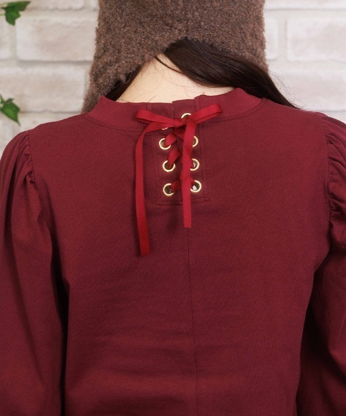 axes femme POETIQUE（アクシーズファムポエティック）の「くまボア刺繍裾レースＴシャツ（Tシャツ/カットソー・レディース・イエロー/サックスブルー/ワイン・MEDIUM）」の6枚目の写真