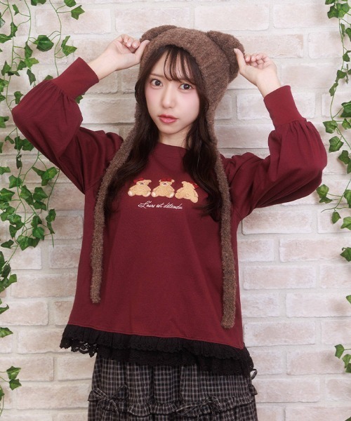 axes femme POETIQUE（アクシーズファムポエティック）の「くまボア刺繍裾レースＴシャツ（Tシャツ/カットソー・レディース・イエロー/サックスブルー/ワイン・MEDIUM）」の7枚目の写真