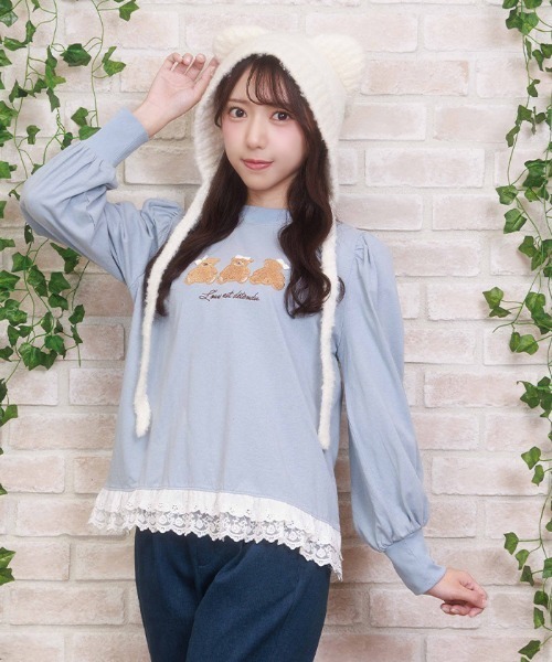 axes femme POETIQUE（アクシーズファムポエティック）の「くまボア刺繍裾レースＴシャツ（Tシャツ/カットソー・レディース・イエロー/サックスブルー/ワイン・MEDIUM）」の9枚目の写真