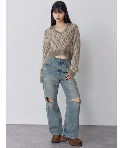 MURUA（ムルーア）の「グリンプスダメージデニム（デニムパンツ・レディース・ブルー・2/1）」の3枚目の写真