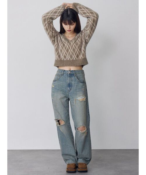 MURUA（ムルーア）の「グリンプスダメージデニム（デニムパンツ・レディース・ブルー・2/1）」の5枚目の写真