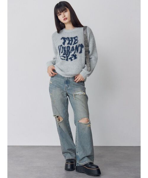 MURUA（ムルーア）の「グリンプスダメージデニム（デニムパンツ・レディース・ブルー・2/1）」の6枚目の写真