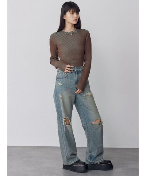 MURUA（ムルーア）の「グリンプスダメージデニム（デニムパンツ・レディース・ブルー・2/1）」の9枚目の写真