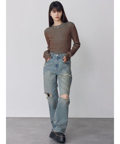 MURUA（ムルーア）の「グリンプスダメージデニム（デニムパンツ・レディース・ブルー・2/1）」の11枚目の写真