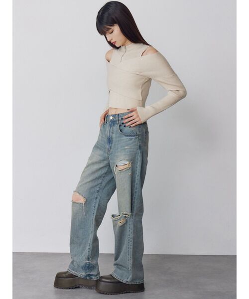 MURUA（ムルーア）の「グリンプスダメージデニム（デニムパンツ・レディース・ブルー・2/1）」の12枚目の写真