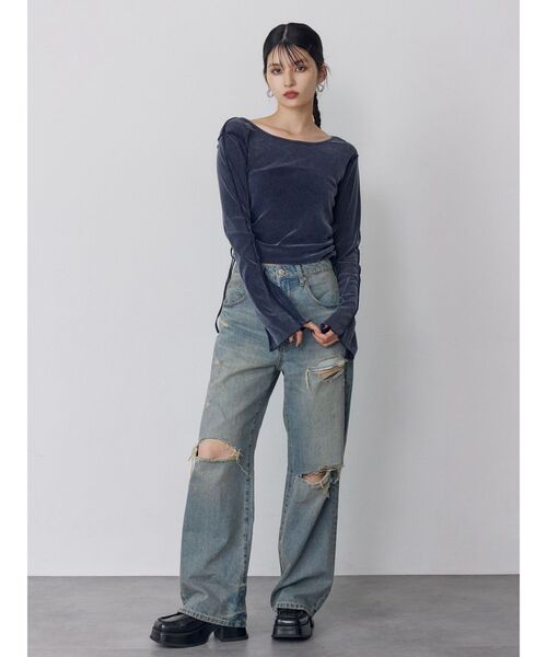 MURUA（ムルーア）の「グリンプスダメージデニム（デニムパンツ・レディース・ブルー・2/1）」の16枚目の写真